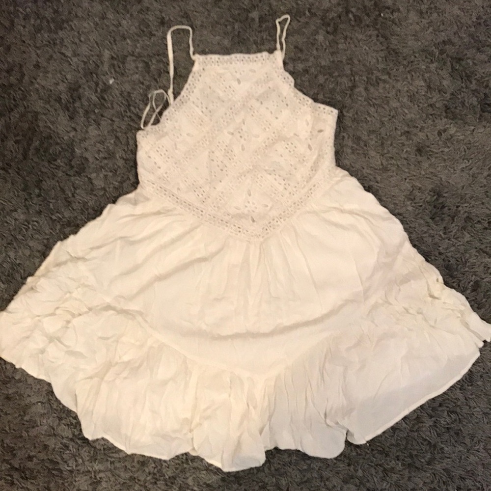 AMERICAN EAGLE OFF WHITE HIGH NECK LACE TRIM DRESS